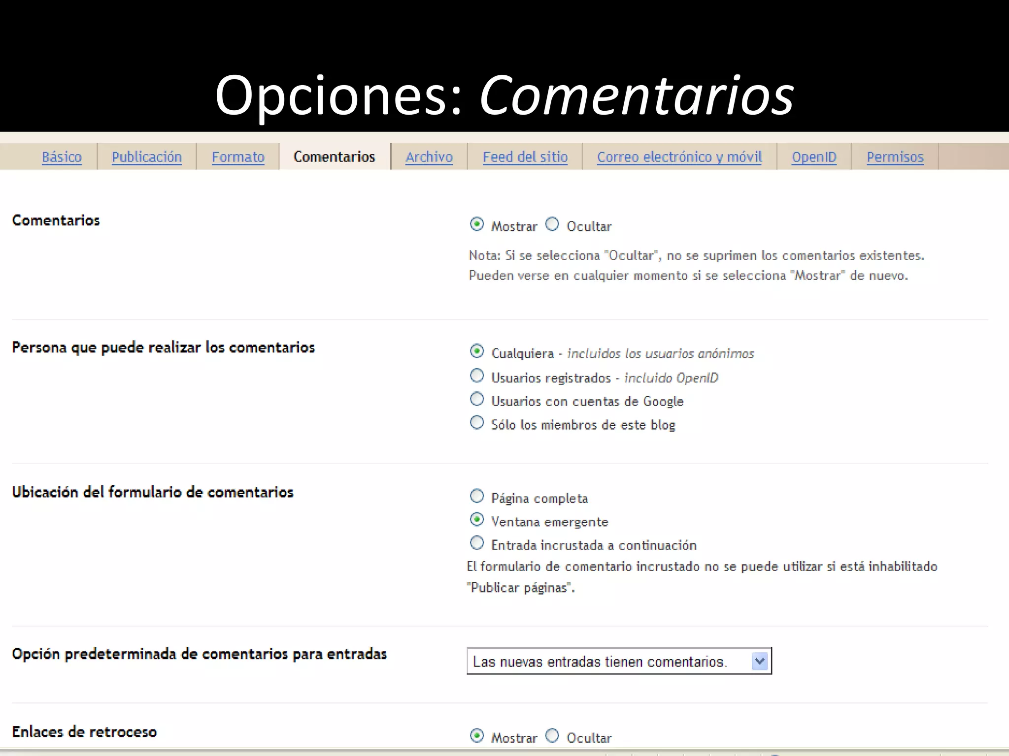 Opciones:  Comentarios 