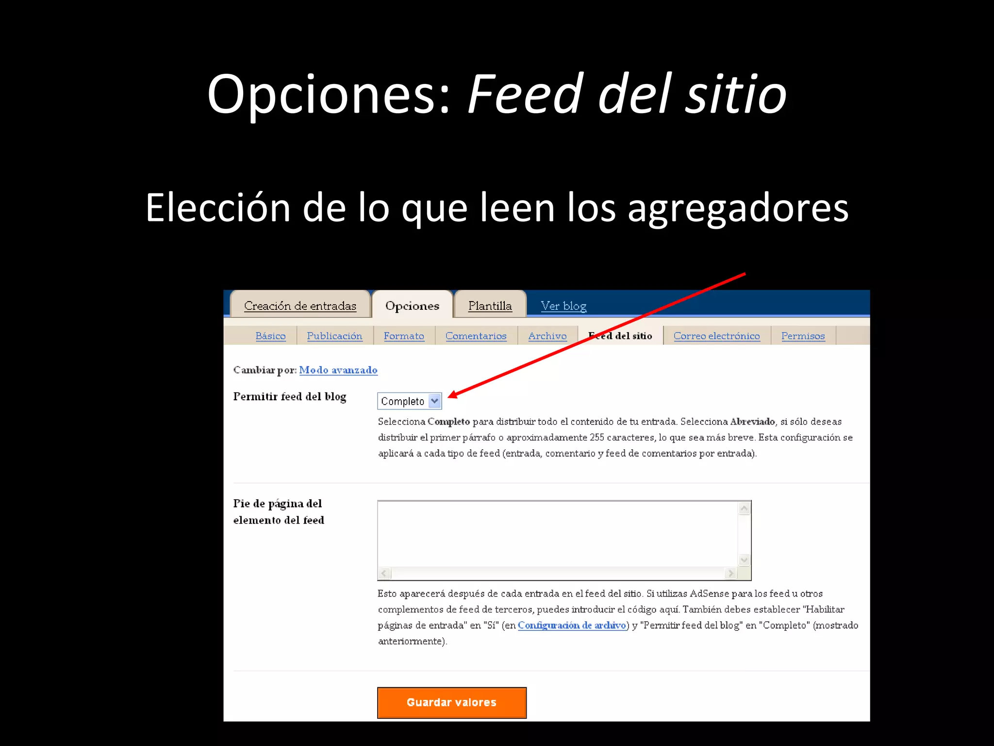 Opciones:  Feed del sitio Elección de lo que leen los agregadores 