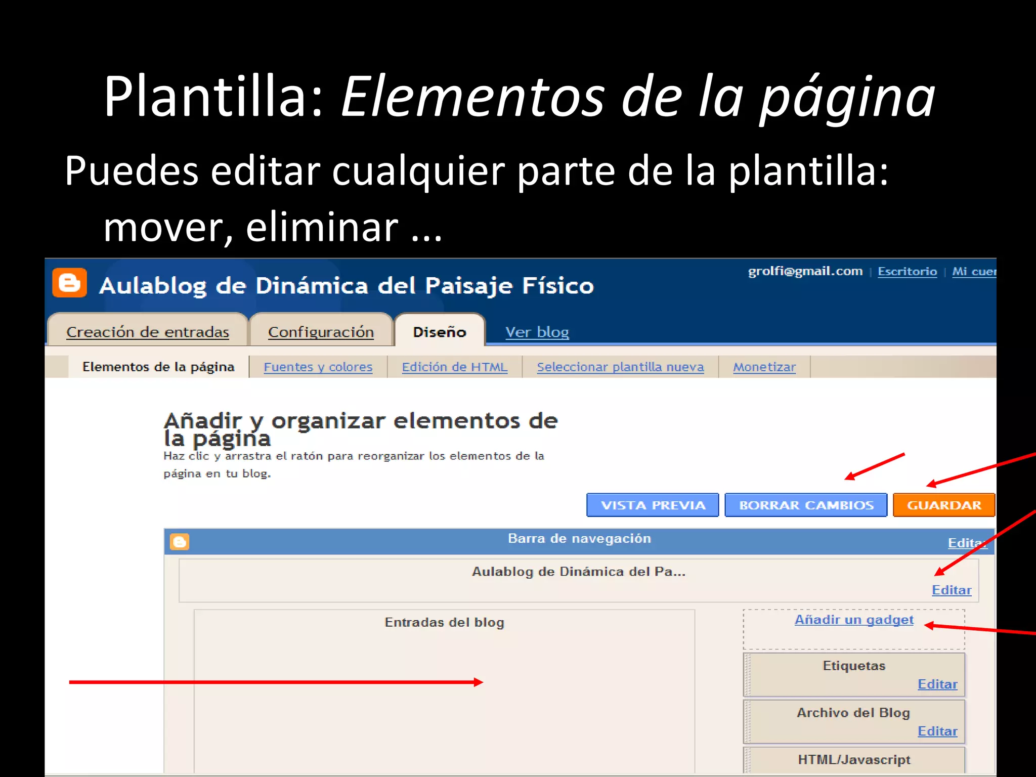Plantilla:  Elementos de la página Puedes editar cualquier parte de la plantilla: mover, eliminar ... 