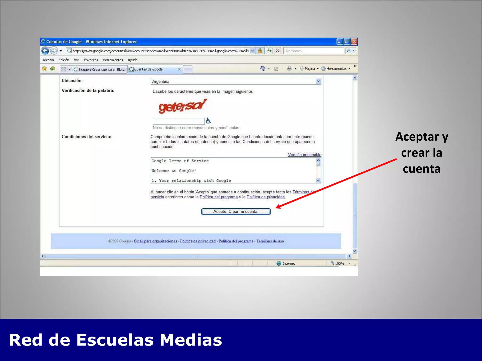 Aceptar y crear la cuenta 