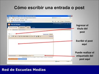 Cómo escribir una entrada o post Ingresar el título del post Escribir el post aquí Puede realizar el etiquetado del post aquí 