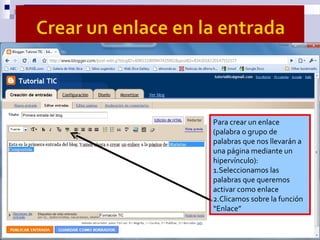 Para crear un enlace
(palabra o grupo de
palabras que nos llevarán a
una página mediante un
hipervínculo):
1.Seleccionamos...