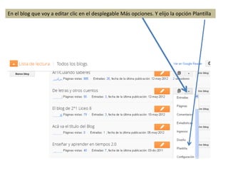 En el blog que voy a editar clic en el desplegable Más opciones. Y elijo la opción Plantilla
