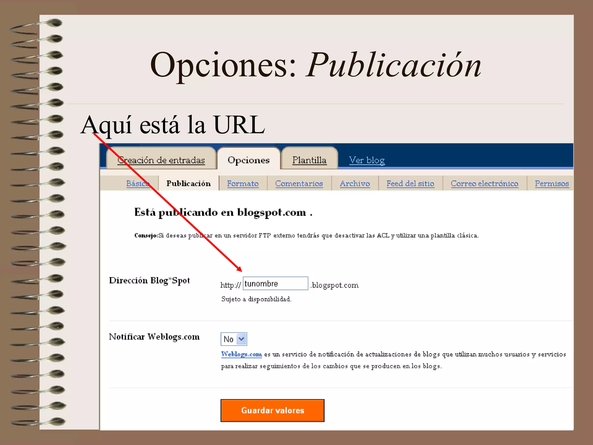 Opciones: Publicación
Aquí está la URL
 
