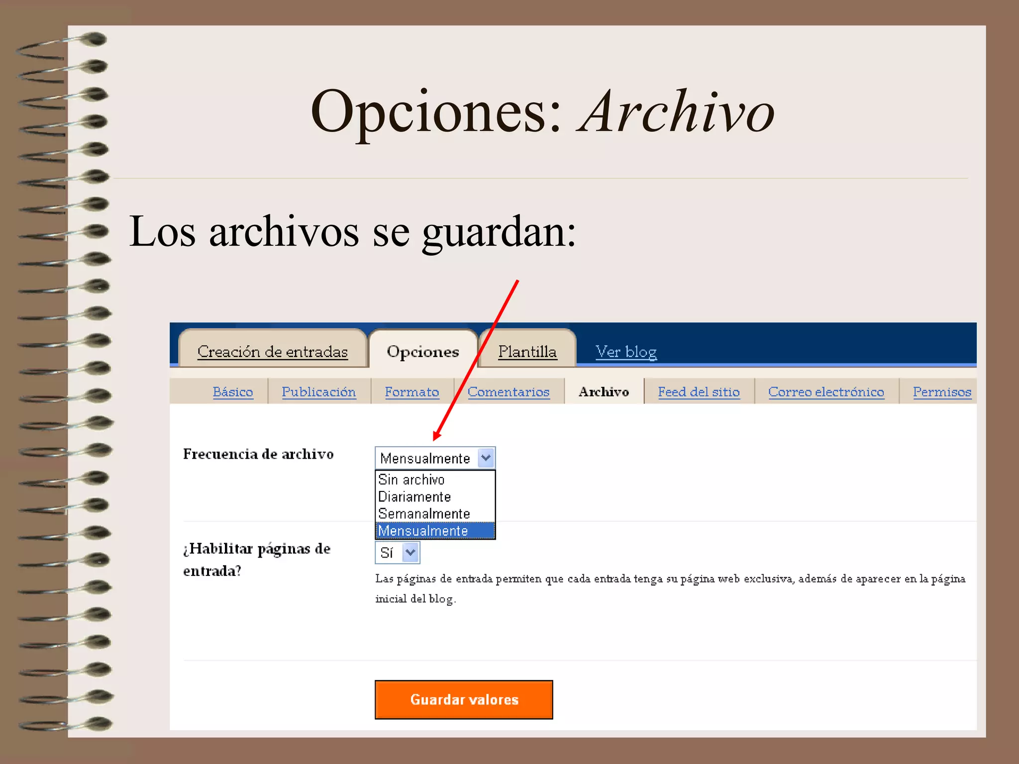 Opciones: Archivo
Los archivos se guardan:

 