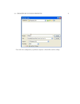 ´
1.4. CREACION DE UN NUEVO PROYECTO                                            9




  Con todo esto conﬁgurado ya podemos empezar a desarrollar nuestro c´digo.
                                                                     o
 