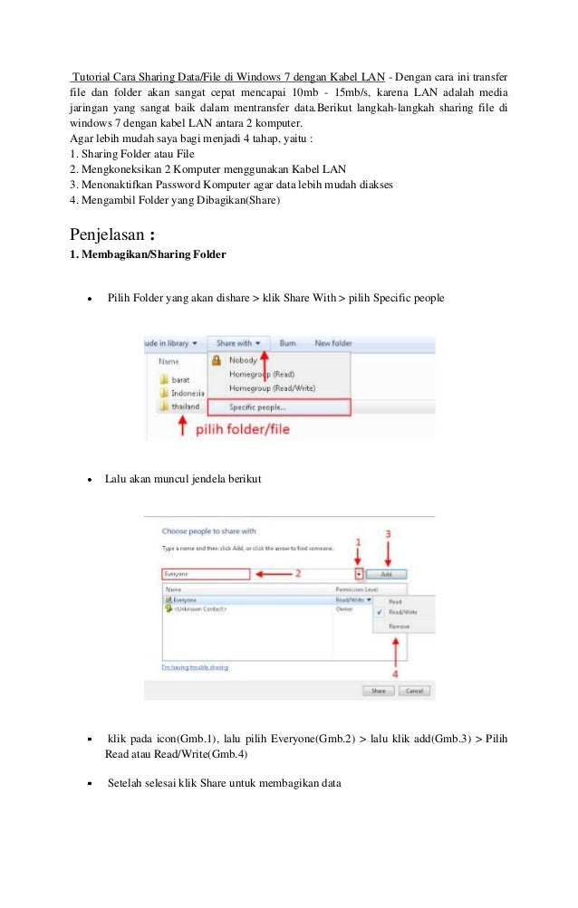 Tutorial Cara Sharing Data File Di Windows 7 Dengan Kabel Lan
