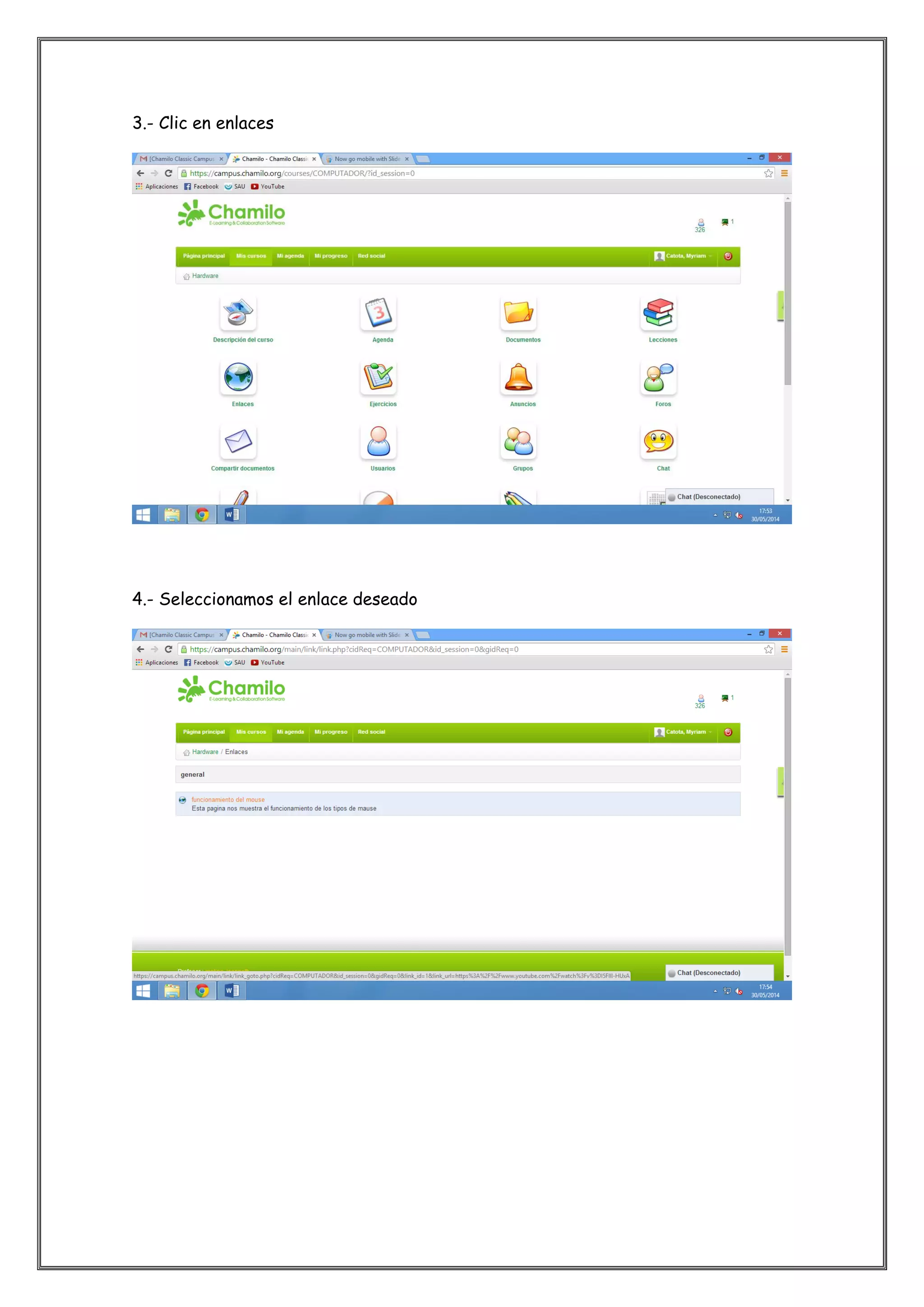 3.- Clic en enlaces
4.- Seleccionamos el enlace deseado
 
