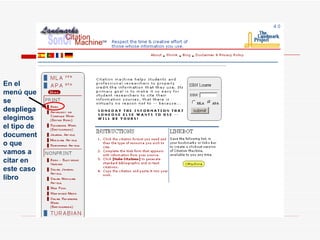 En el menú que se despliega elegimos el tipo de documento que vamos a citar en este caso libro