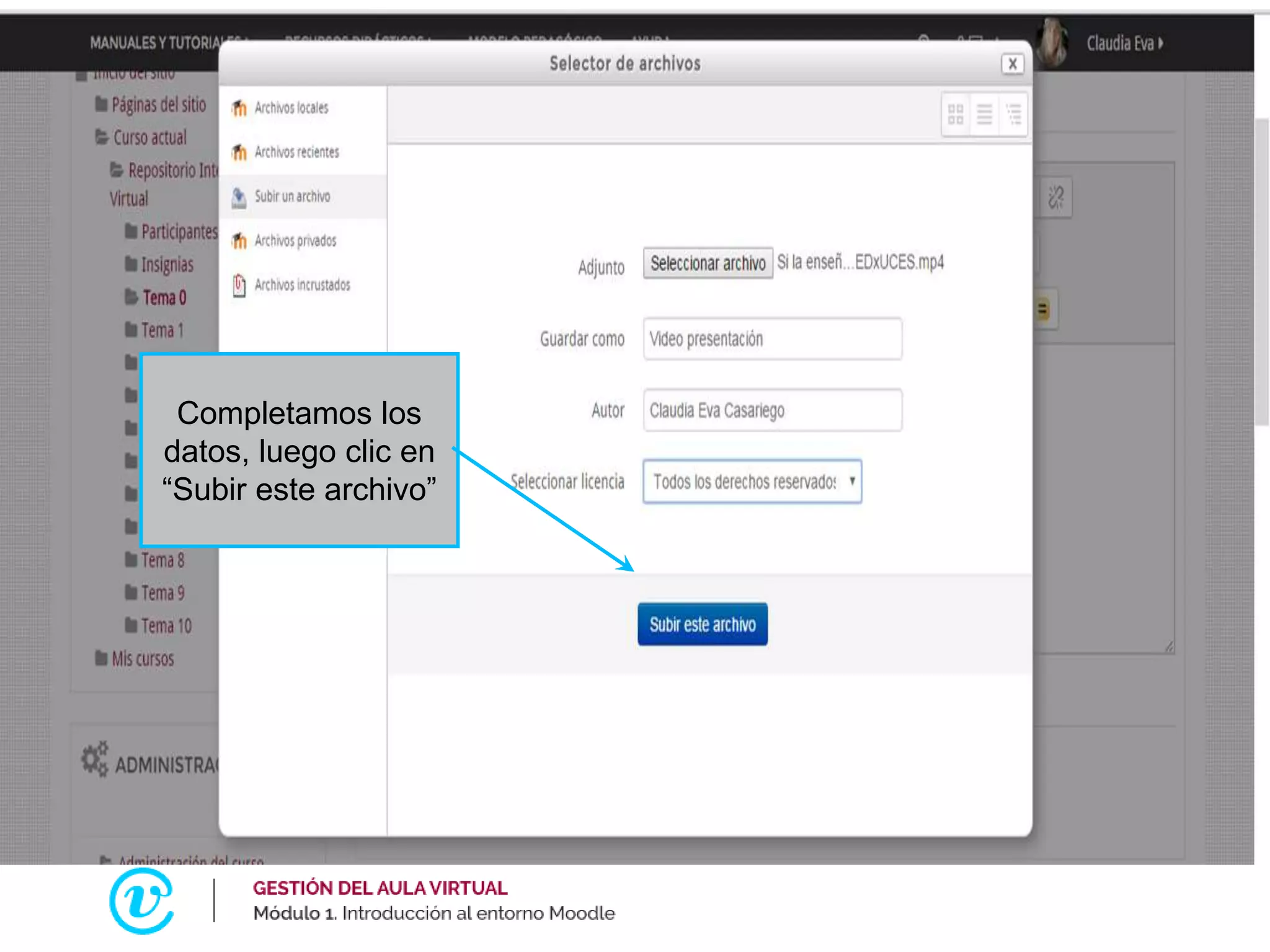 Completamos los
datos, luego clic en
“Subir este archivo”