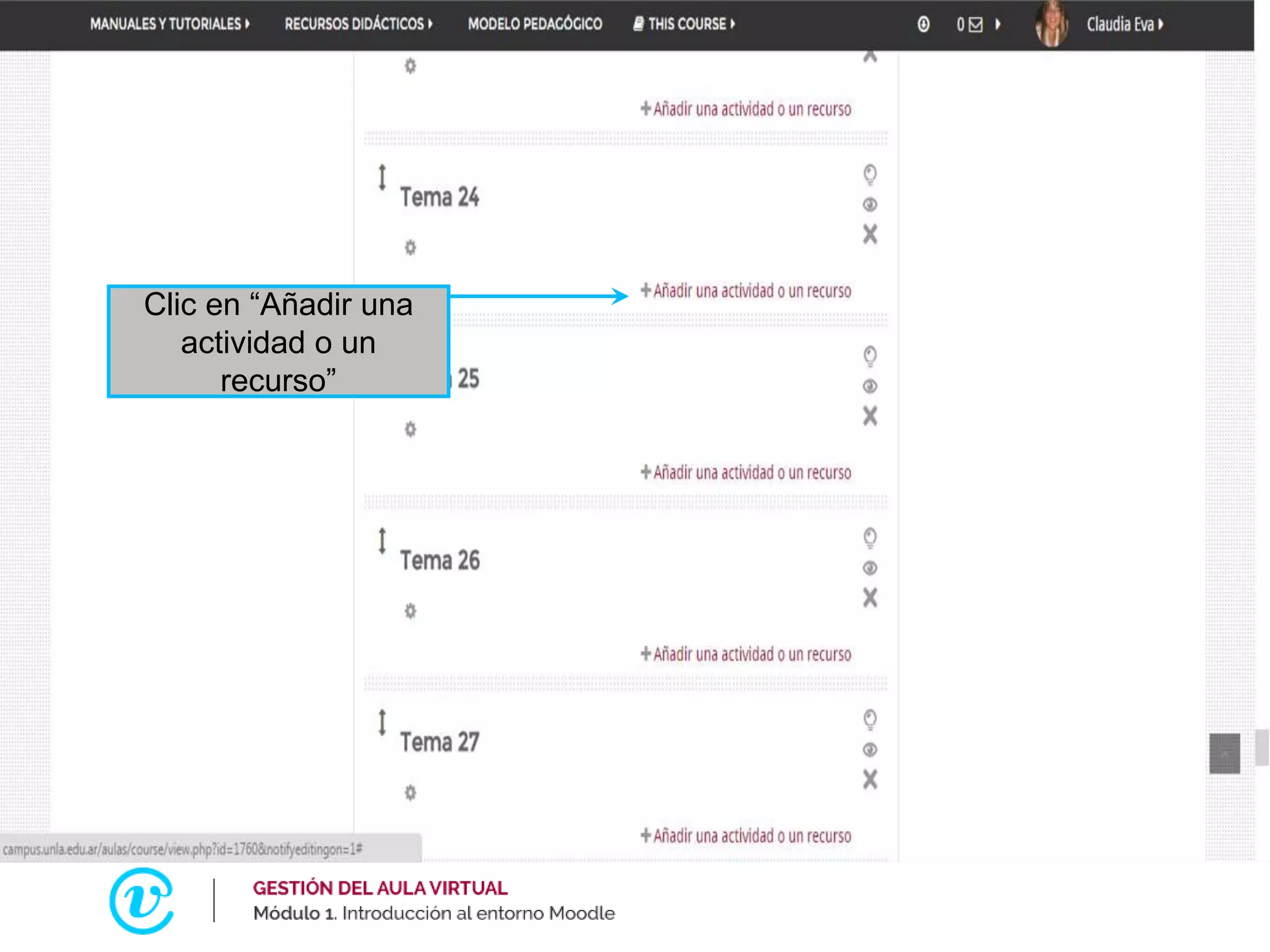 Clic en “Añadir una
actividad o un
recurso”