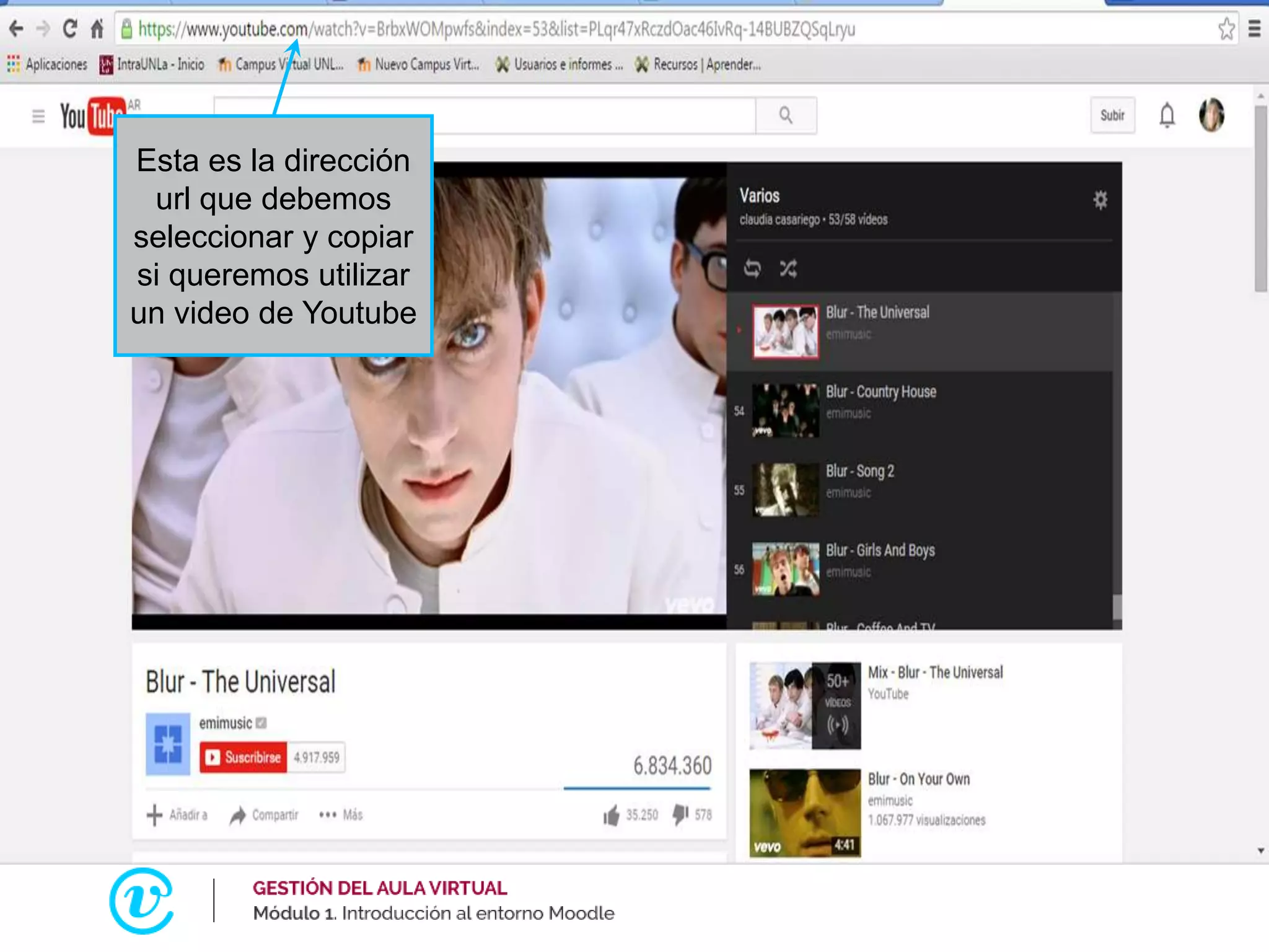 Esta es la dirección
url que debemos
seleccionar y copiar
si queremos utilizar
un video de Youtube