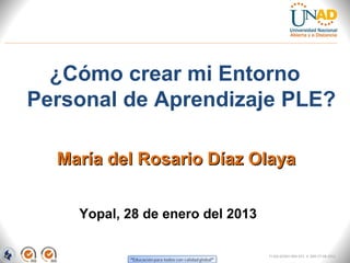 ¿Cómo crear mi Entorno
Personal de Aprendizaje PLE?

  María del Rosario Díaz Olaya


    Yopal, 28 de enero del 2013

                                  FI-GQ-GCMU-004-015 V. 000-27-08-2011
 
