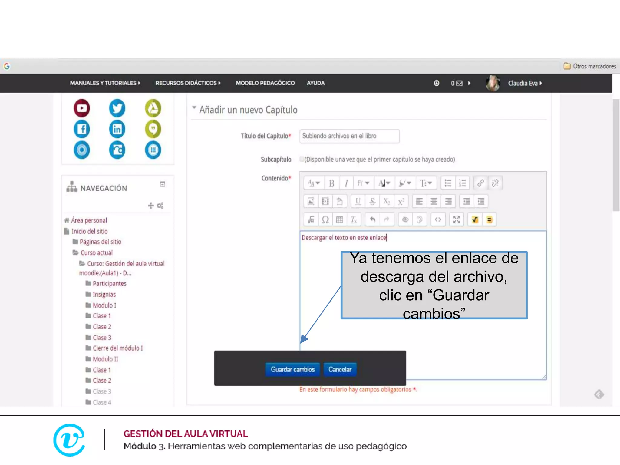 Ya tenemos el enlace de
descarga del archivo,
clic en “Guardar
cambios”