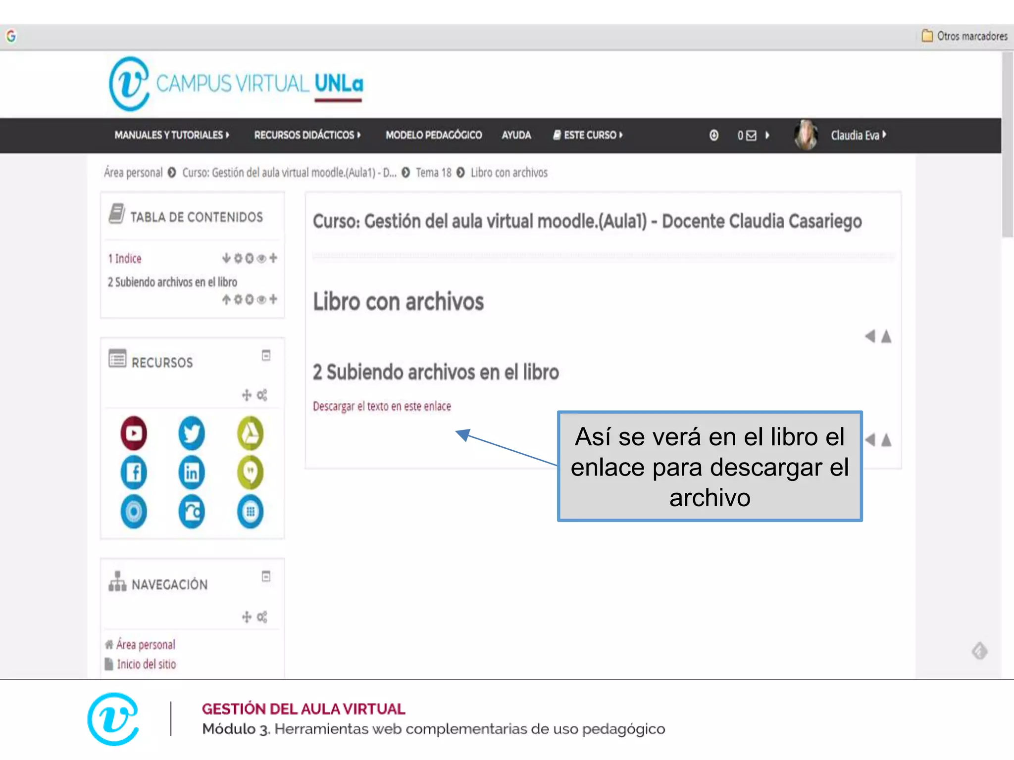 Así se verá en el libro el
enlace para descargar el
archivo