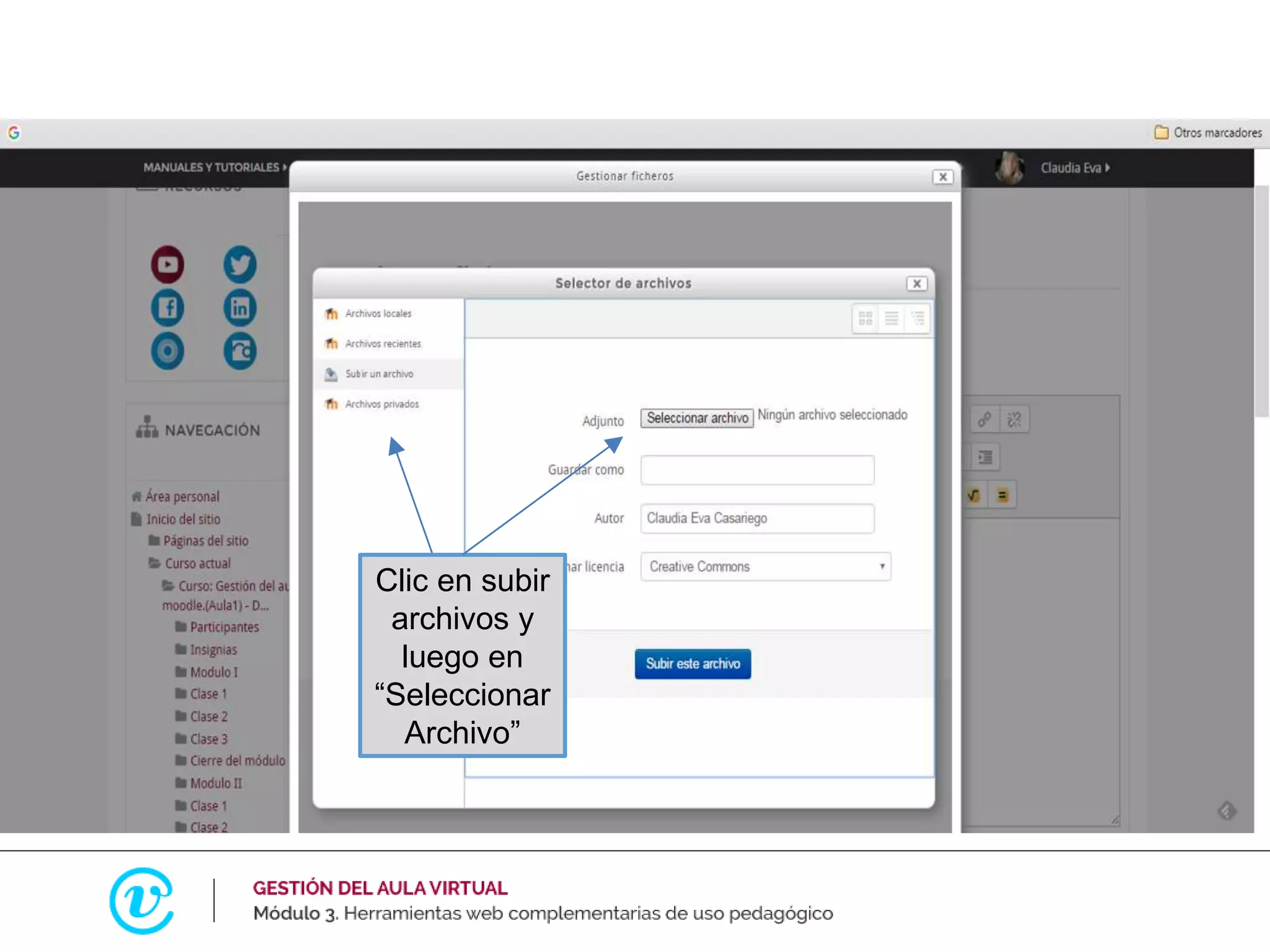 Clic en subir
archivos y
luego en
“Seleccionar
Archivo”