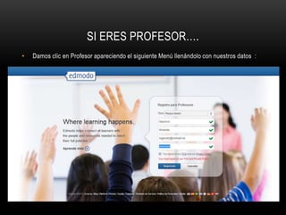 SI ERES PROFESOR….
• Damos clic en Profesor apareciendo el siguiente Menú llenándolo con nuestros datos :