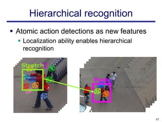 Hierarchical recognition
 Atomic action detections as new features
   Localization ability enables hierarchical
    recognition




                                                47
 