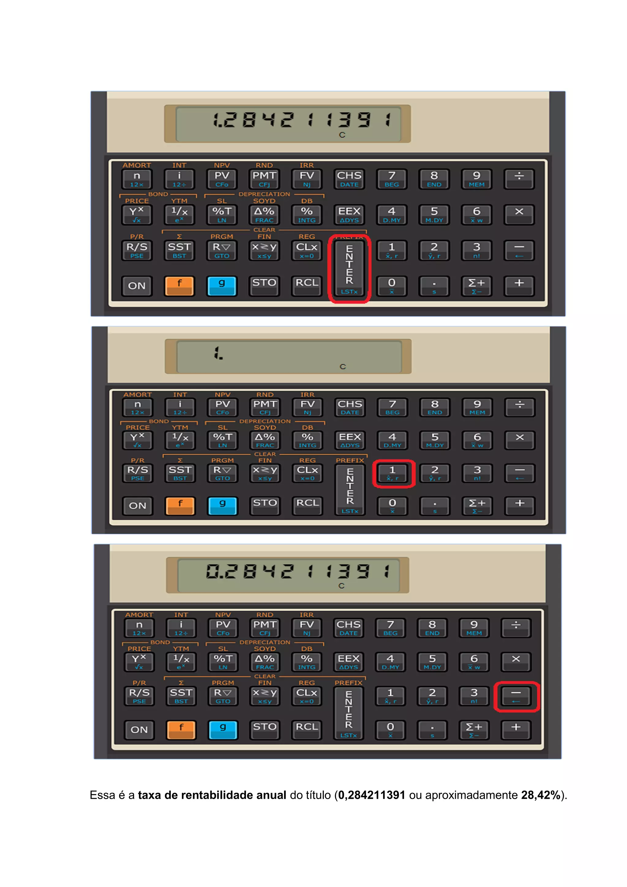 Essa é a taxa de rentabilidade anual do título (0,284211391 ou aproximadamente 28,42%).
 