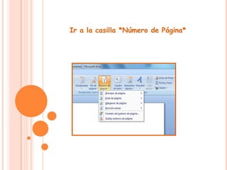 Ir a la casilla *Número de Página*