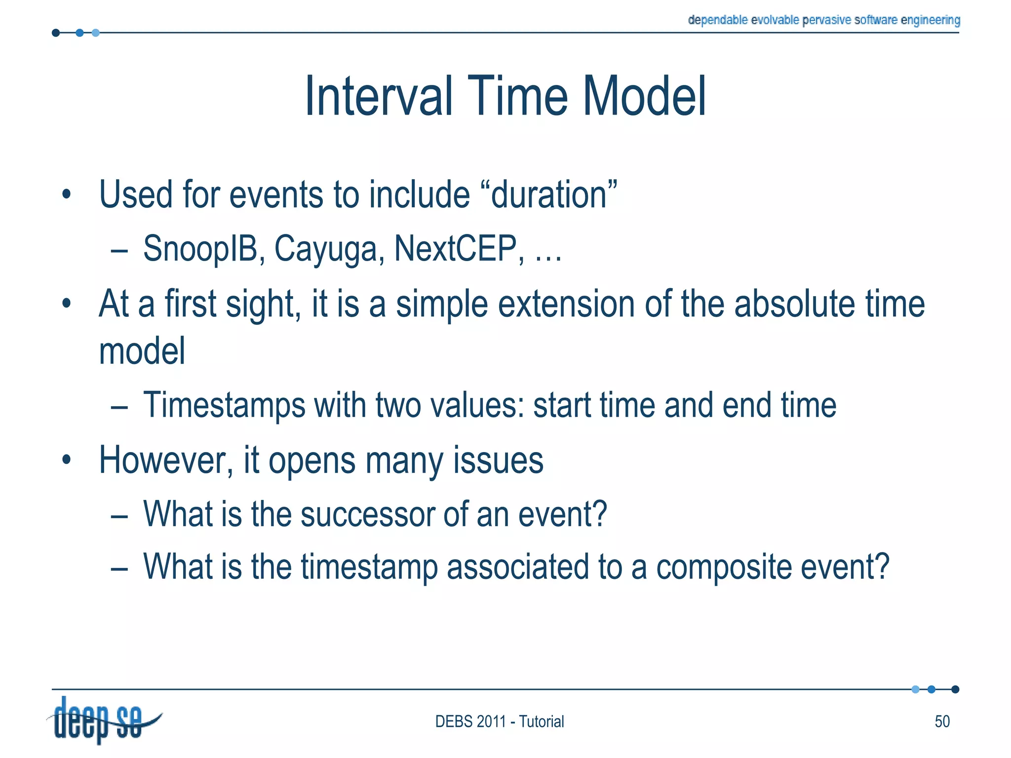 Operator placementHeterogeneous ResourcesRule RewritingGoalUser-defined QOSOperator PlacementCentralized vs DistributedRe-use vs ReplicationOn-line vsOff-line41DEBS 2011 - Tutorial