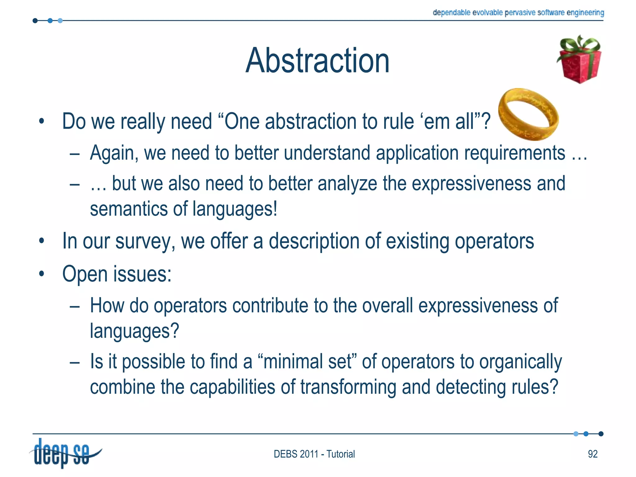 Data FlowsHomogeneousEach flow contains data with the same format and “kind”E.g. Tuples with identical structureOften associated with “database-like” rule languagesHeterogeneousInformation flows are seen as channels connecting sources, processors, and sinksEach channel may transport items with different kind and formatDataData ItemsNature of ItemsGeneric Data
