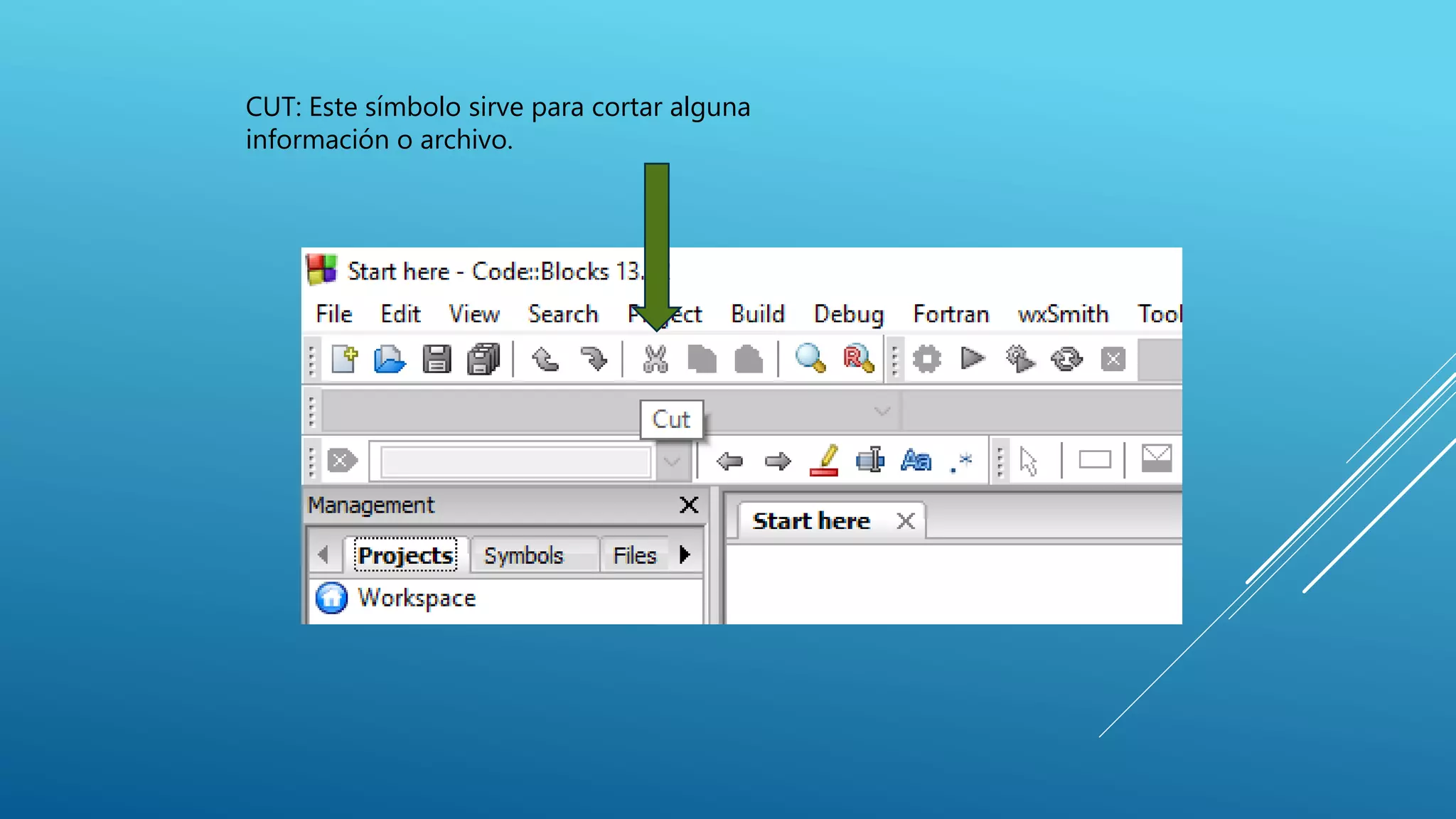CUT: Este símbolo sirve para cortar alguna
información o archivo.
 