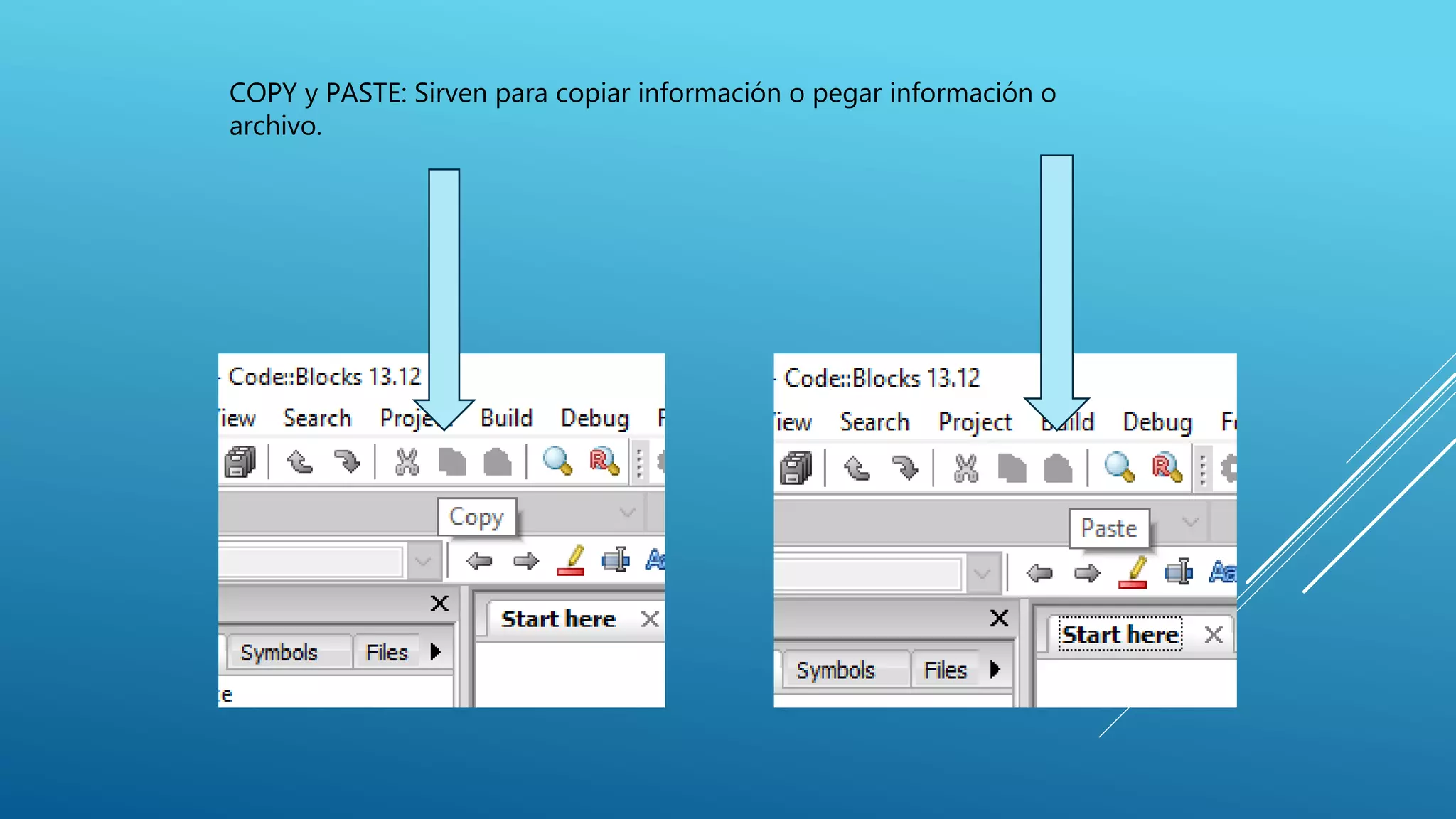 COPY y PASTE: Sirven para copiar información o pegar información o
archivo.
 