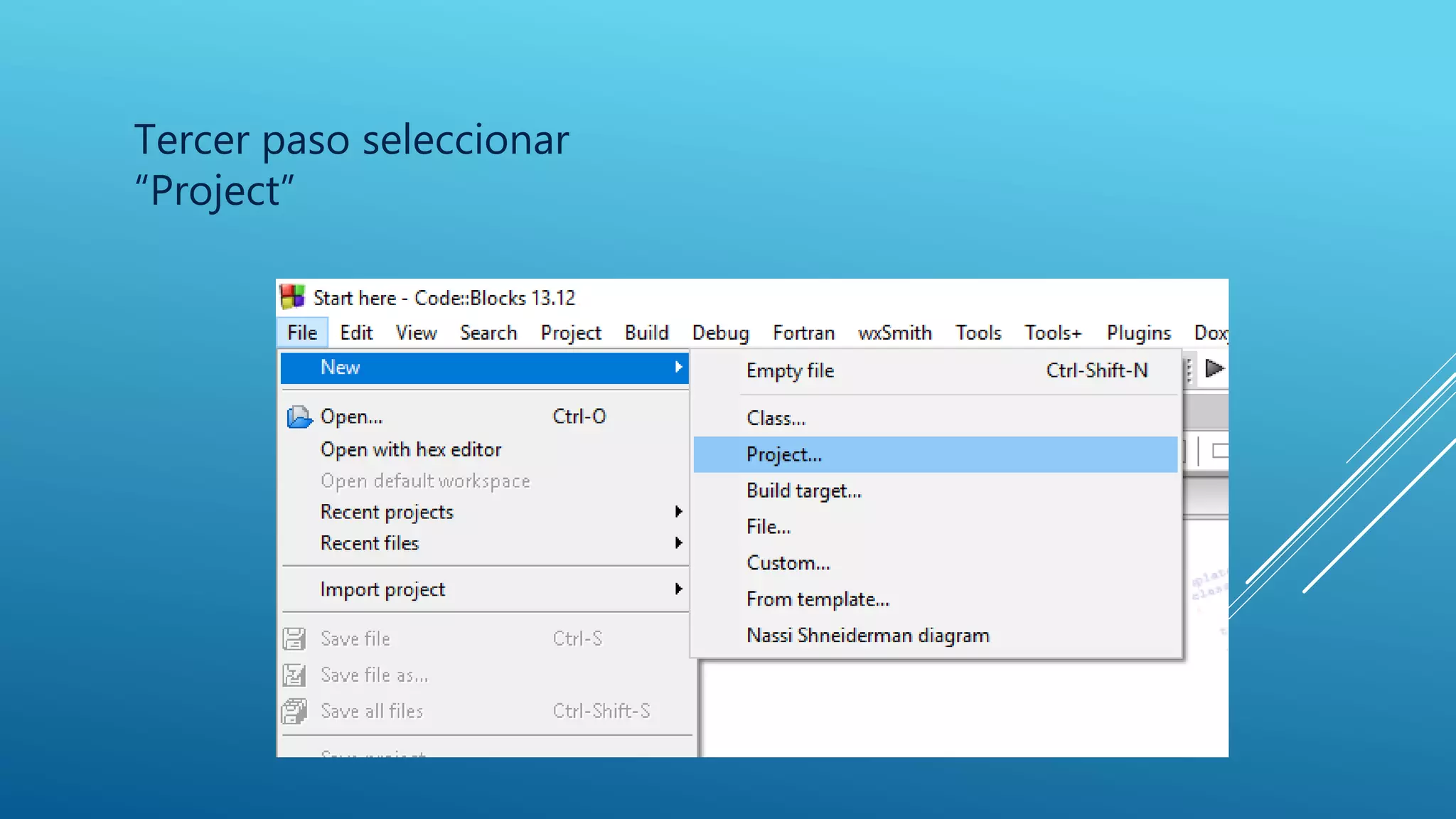 Tercer paso seleccionar
“Project”
 