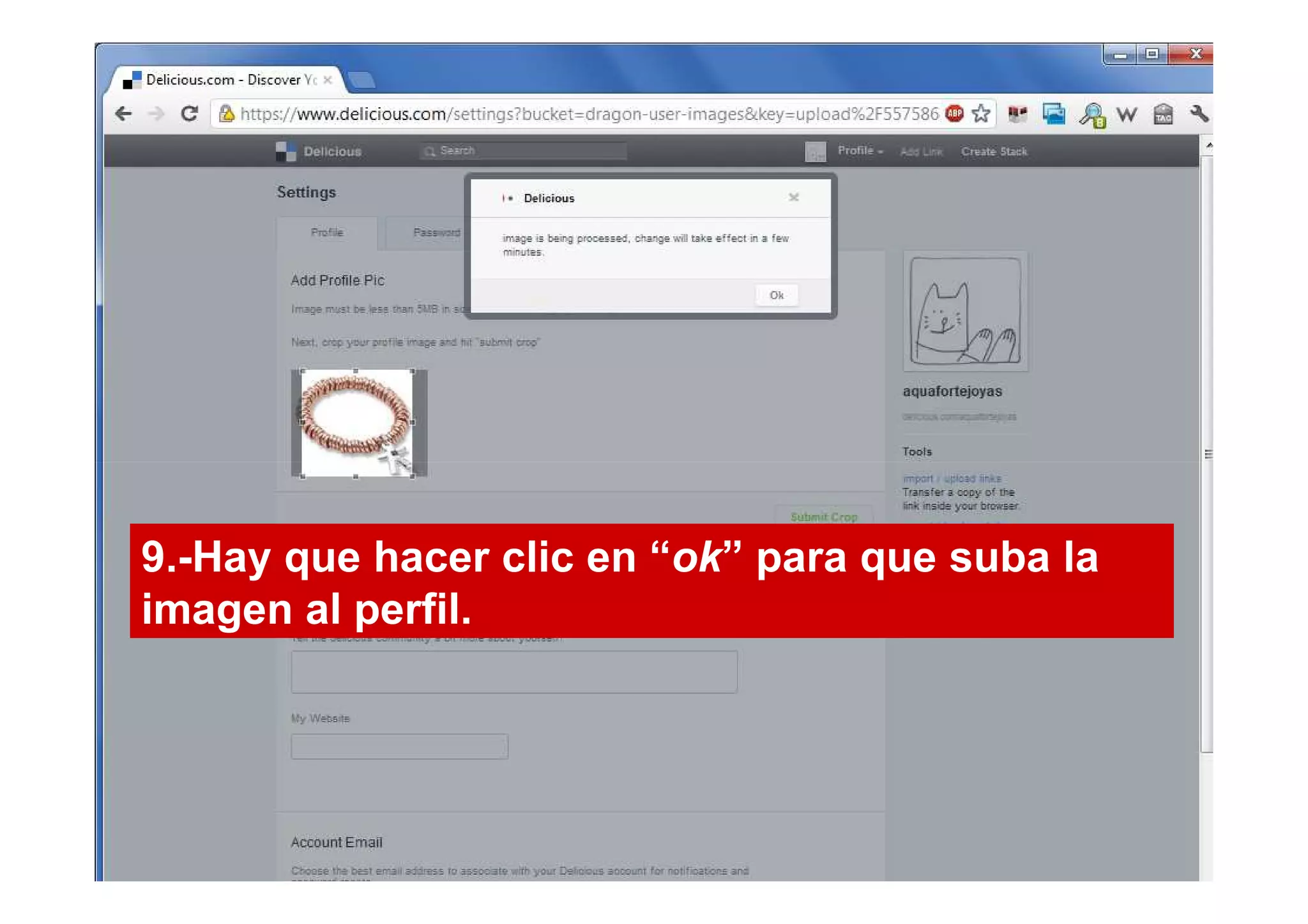 9.-Hay que hacer clic en “ok” para que suba la
imagen al perfil.
 