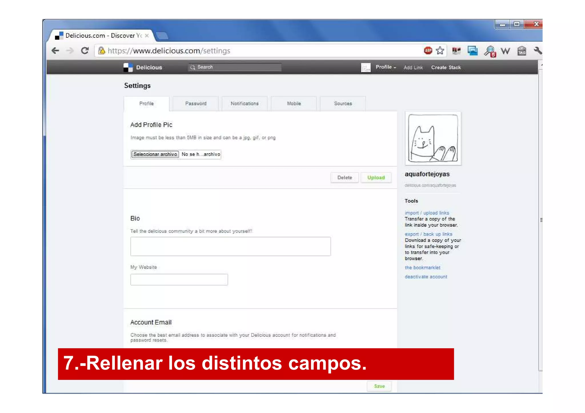 7.-Rellenar los distintos campos.
 