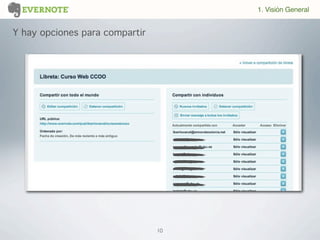 10
Y hay opciones para compartir
1. Visión General
 
