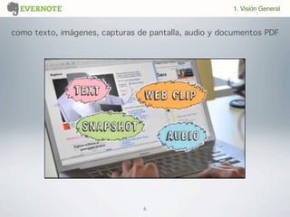 6
como texto, imágenes, capturas de pantalla, audio y documentos PDF
1. Visión General
 