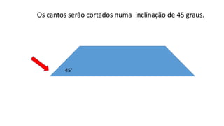 Os cantos serão cortados numa inclinação de 45 graus.
45°
 