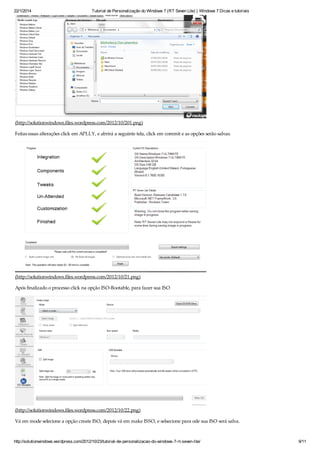22/1/2014 Tutorial de Personalização do Windows 7 (RT Seven Lite) | Windows 7 Dicas e tutoriais
http://solutionwindows.wordpress.com/2012/10/23/tutorial-de-personalizacao-do-windows-7-rt-seven-lite/ 9/11
(http://solutionwindows.files.wordpress.com/2012/10/201.png)
Feitas essas alterações click em APLLY, e abrirá a seguinte tela, click em commit e as opções serão salvas.
(http://solutionwindows.files.wordpress.com/2012/10/21.png)
Após finalizado o processo click na opção ISO-Bootable, para fazer sua ISO
(http://solutionwindows.files.wordpress.com/2012/10/22.png)
Vá em mode selecione a opção create ISO, depois vá em make ISSO, e selsecione para ode sua ISO será salva.
 