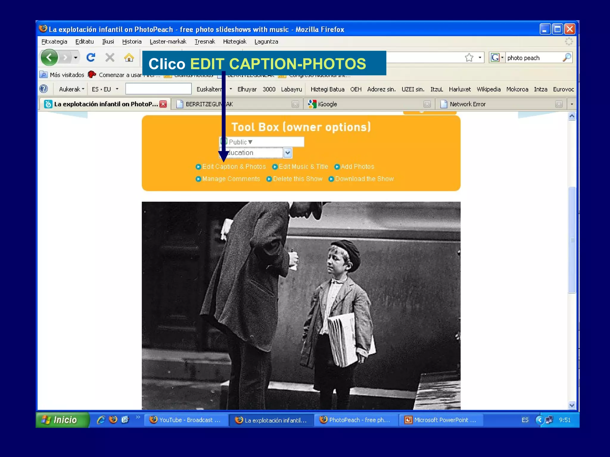 Clico EDIT CAPTION-PHOTOS
 