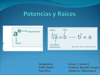 Integrantes:  Curso: 2º medio C Pablo Nettle  Profesor: Ricardo Vergara Sara Silva  Subsector: Matemática  