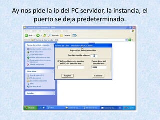 Ay nos pide la ip del PC servidor, la instancia, el puerto se deja predeterminado.