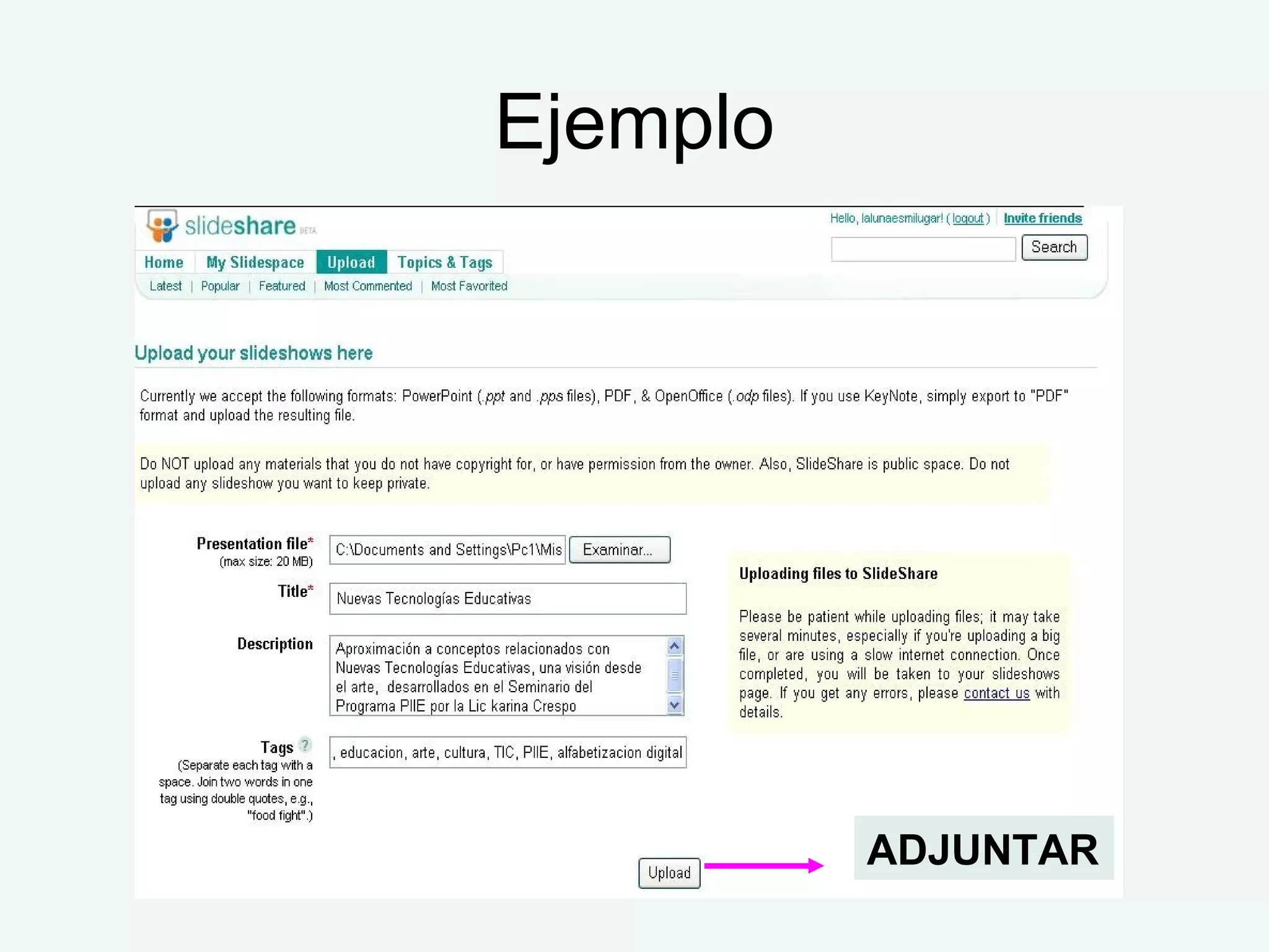 Ejemplo ADJUNTAR 
