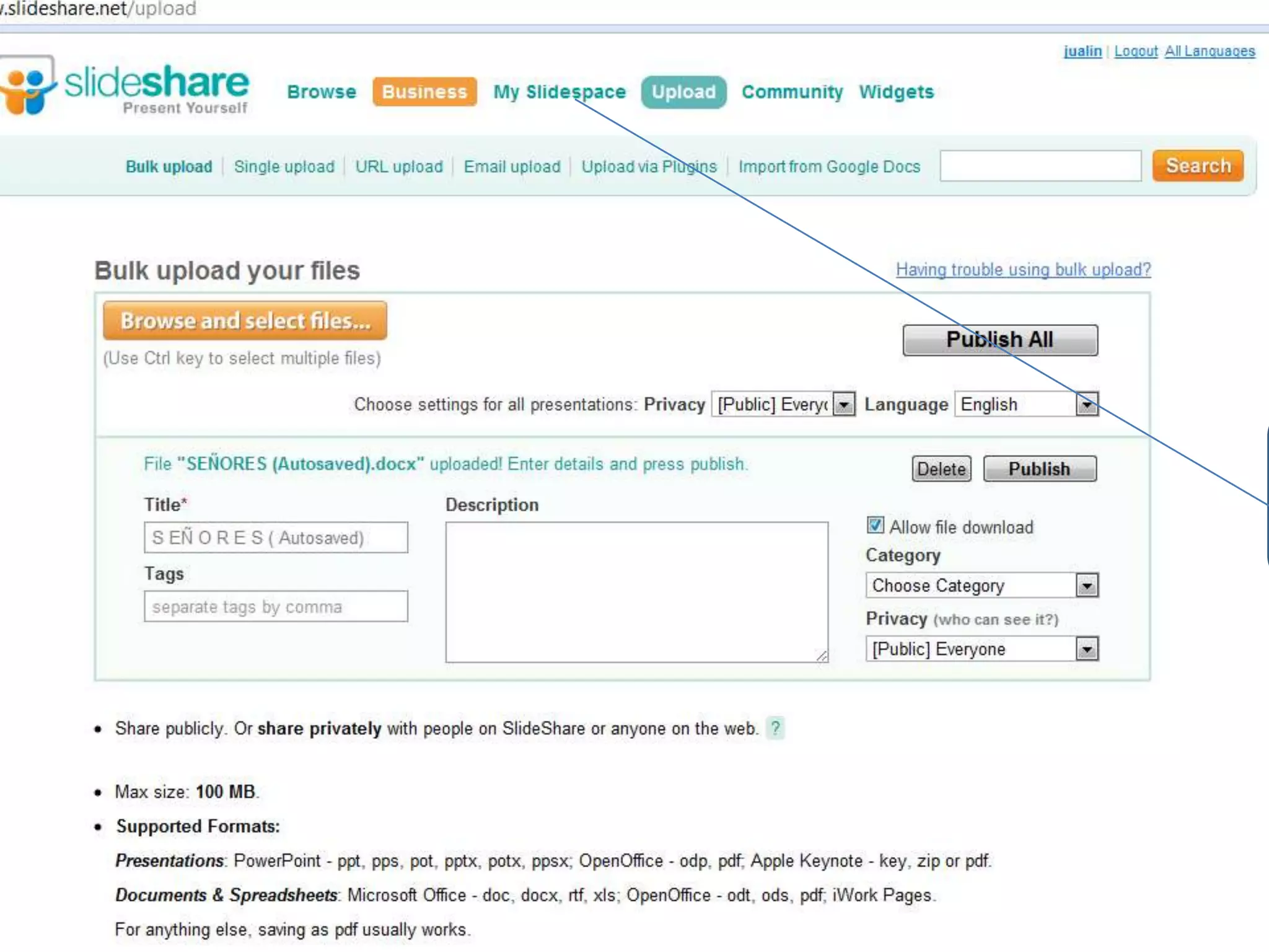 Cuando termine de cargar su presentacion vamos a  my slidespace