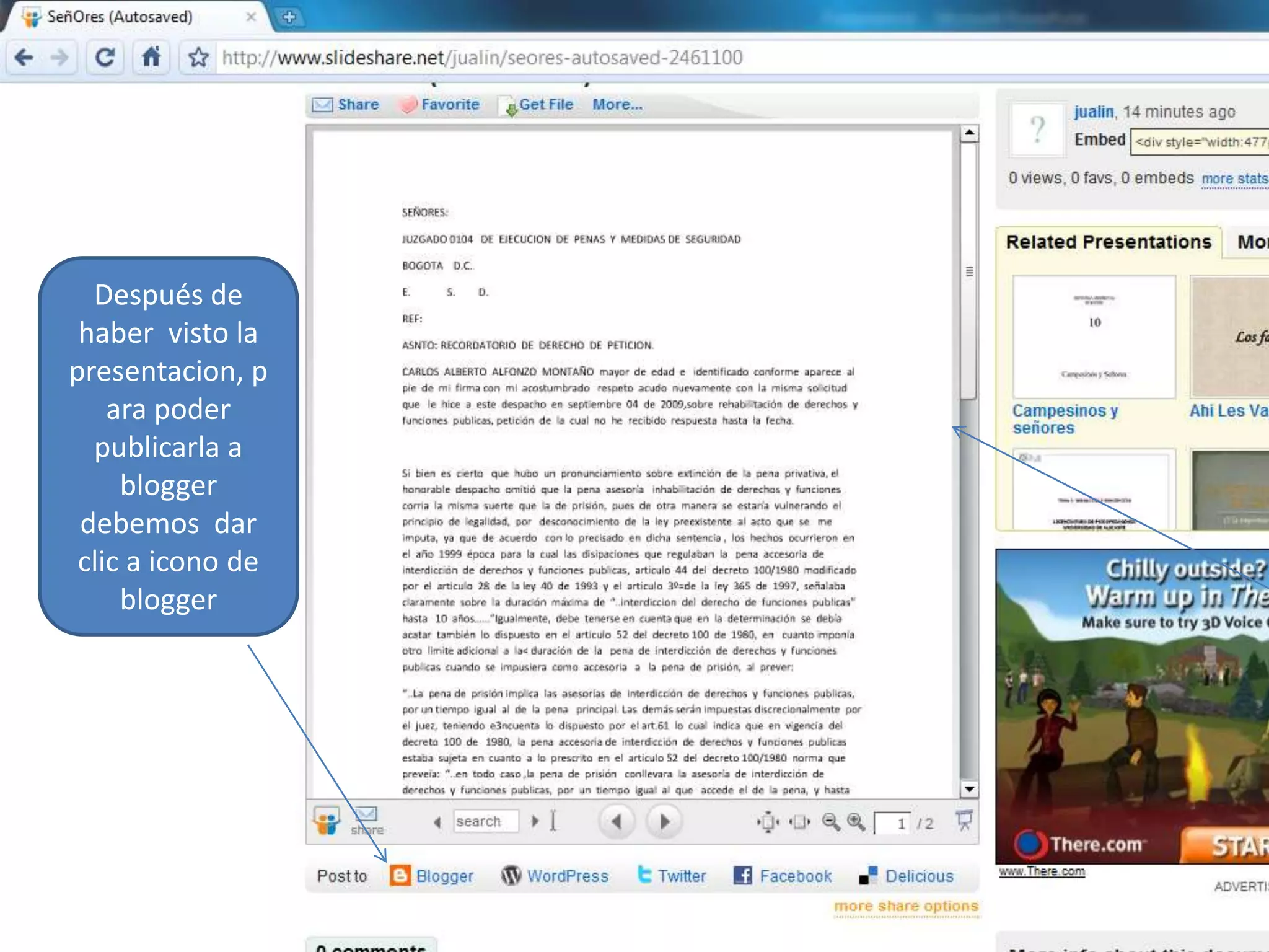 Después de haber  visto la presentacion, para poder publicarla a blogger debemos  dar clic a icono de bloggerDespués de haberle echo clic al documento nos lleva a businnes  donde nos muestra nuestra presentacion 