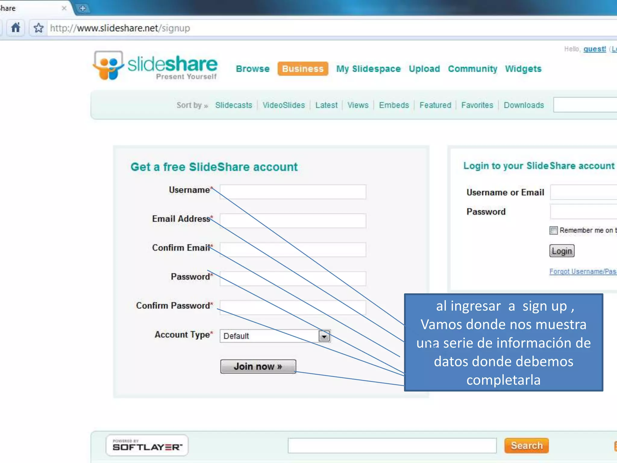  al ingresar  a  sign up ,Vamos donde nos muestra una serie de información de datos donde debemos completarla