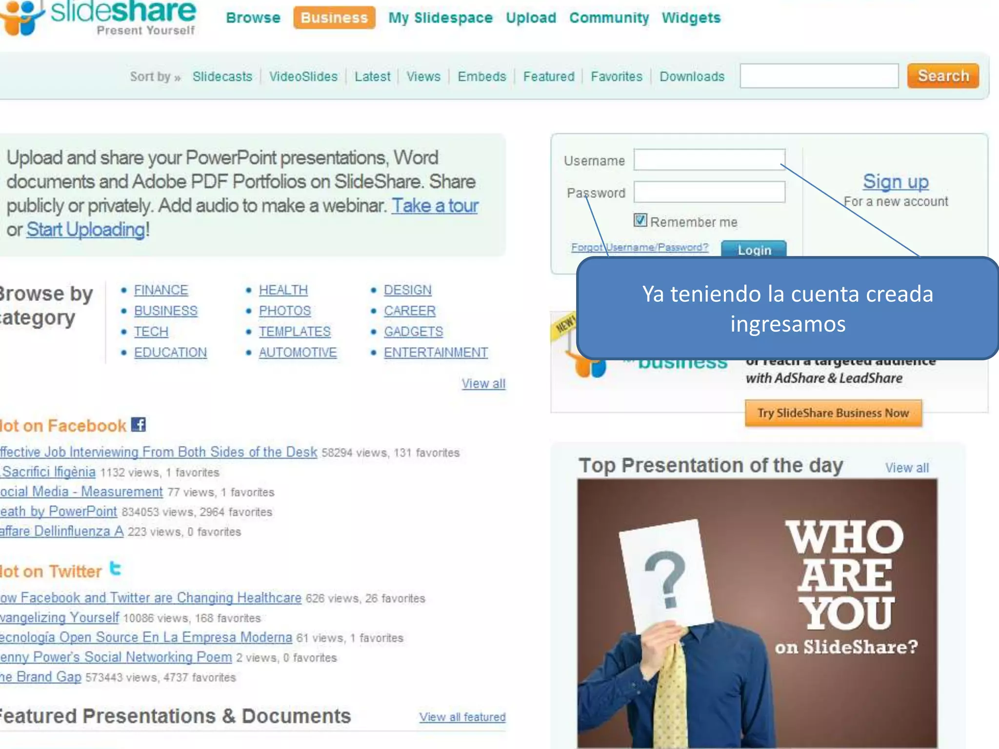 Ya teniendo la cuenta creada ingresamos  