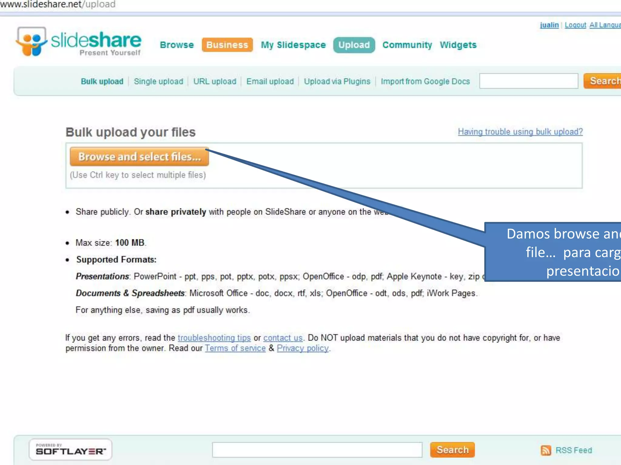 Damos browse and select file…  para cargar la presentacion