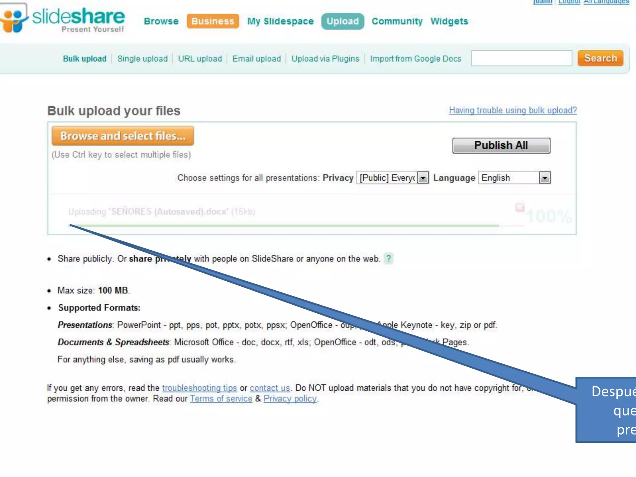 Después espera para que  cargue la presentacion
