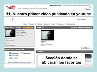 11- Nuestro primer video publicado en youtube
Sección donde se
ubicarán los favoritos
 