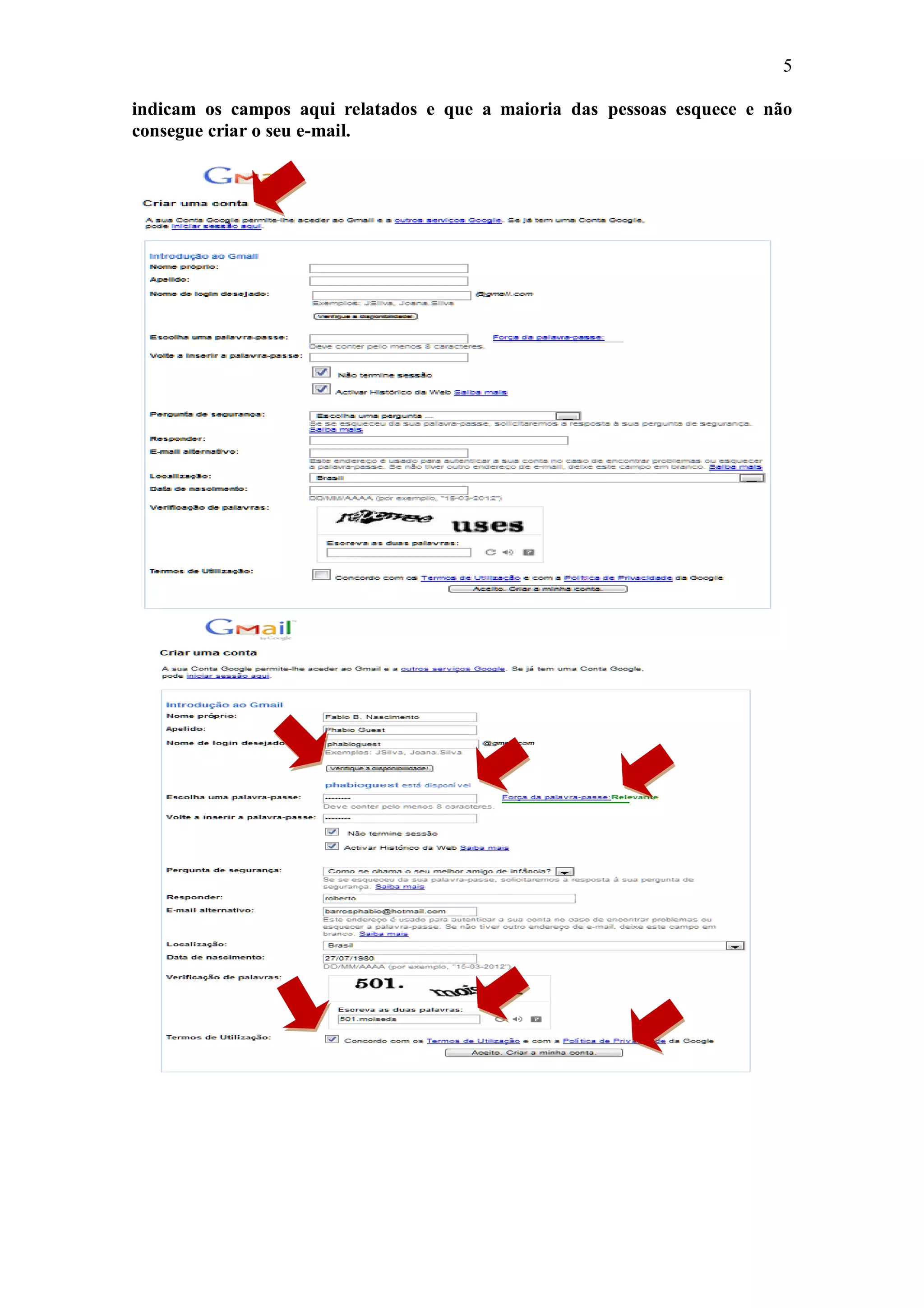 5

indicam os campos aqui relatados e que a maioria das pessoas esquece e não
consegue criar o seu e-mail.
 