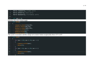 16 / 98
Initialize the servo motor angle
The cycle is executed, and the clamp servo motor rotates reciprocally from 135° to 45°.
 