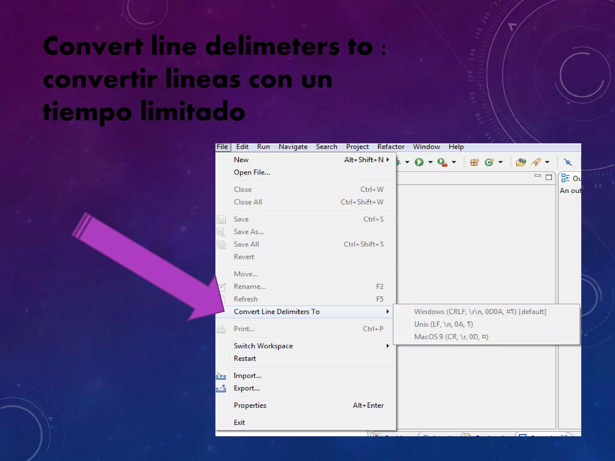 Convert line delimeters to :
convertir lineas con un
tiempo limitado
 