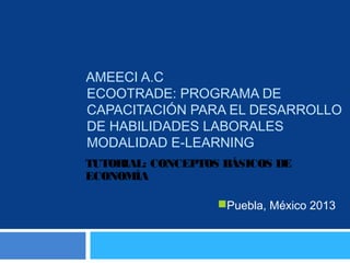 AMEECI A.C
ECOOTRADE: PROGRAMA DE
CAPACITACIÓN PARA EL DESARROLLO
DE HABILIDADES LABORALES
MODALIDAD E-LEARNING
TUTORIAL: CONCEPTOS BÁSICOS DE
ECONOMÍA
Puebla, México 2013
 